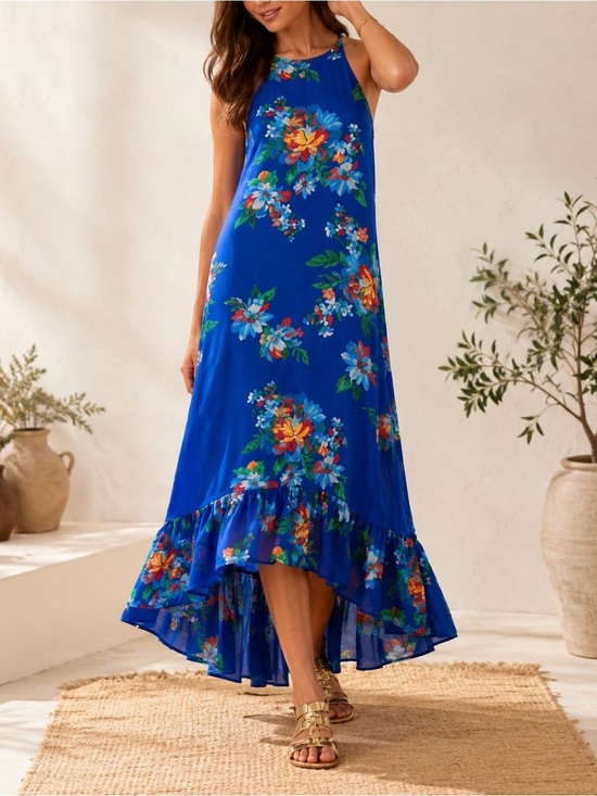Ralph Lauren Dresses & Skirts - Ralph Lauren Royal Blue Floral High-Low Maxi Dress